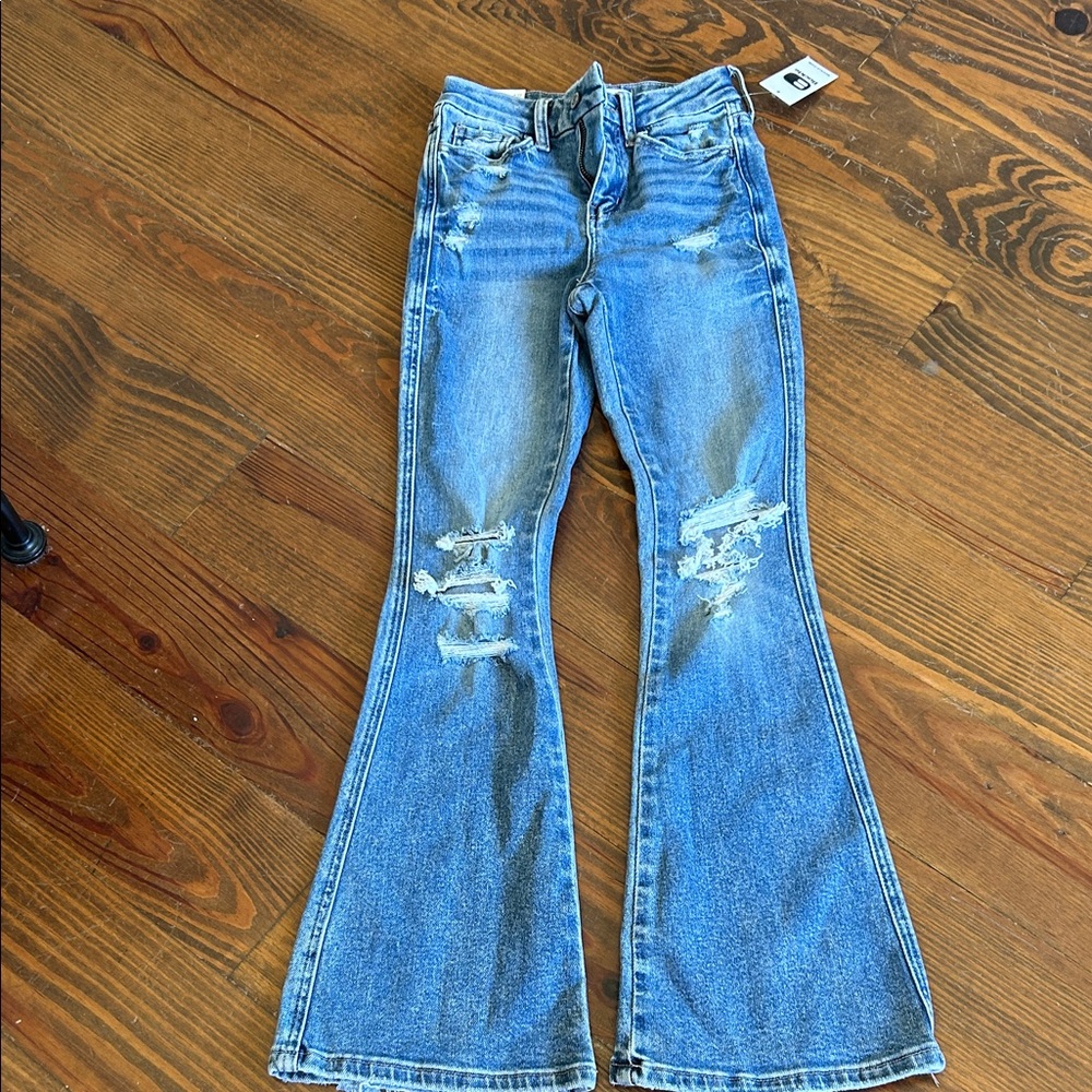 Flying Monkey high rise Distressed Blue Flare Jeans- size 22x30 NWT (Buckle)